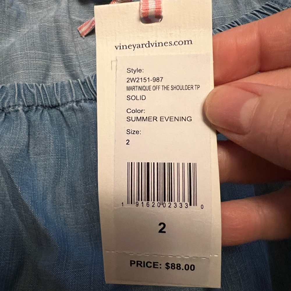 Vineyard Vines Martinique Off The Shoulder Chambray Blue Top Size 2 MSRP $88 NWT - Picture 8 of 8